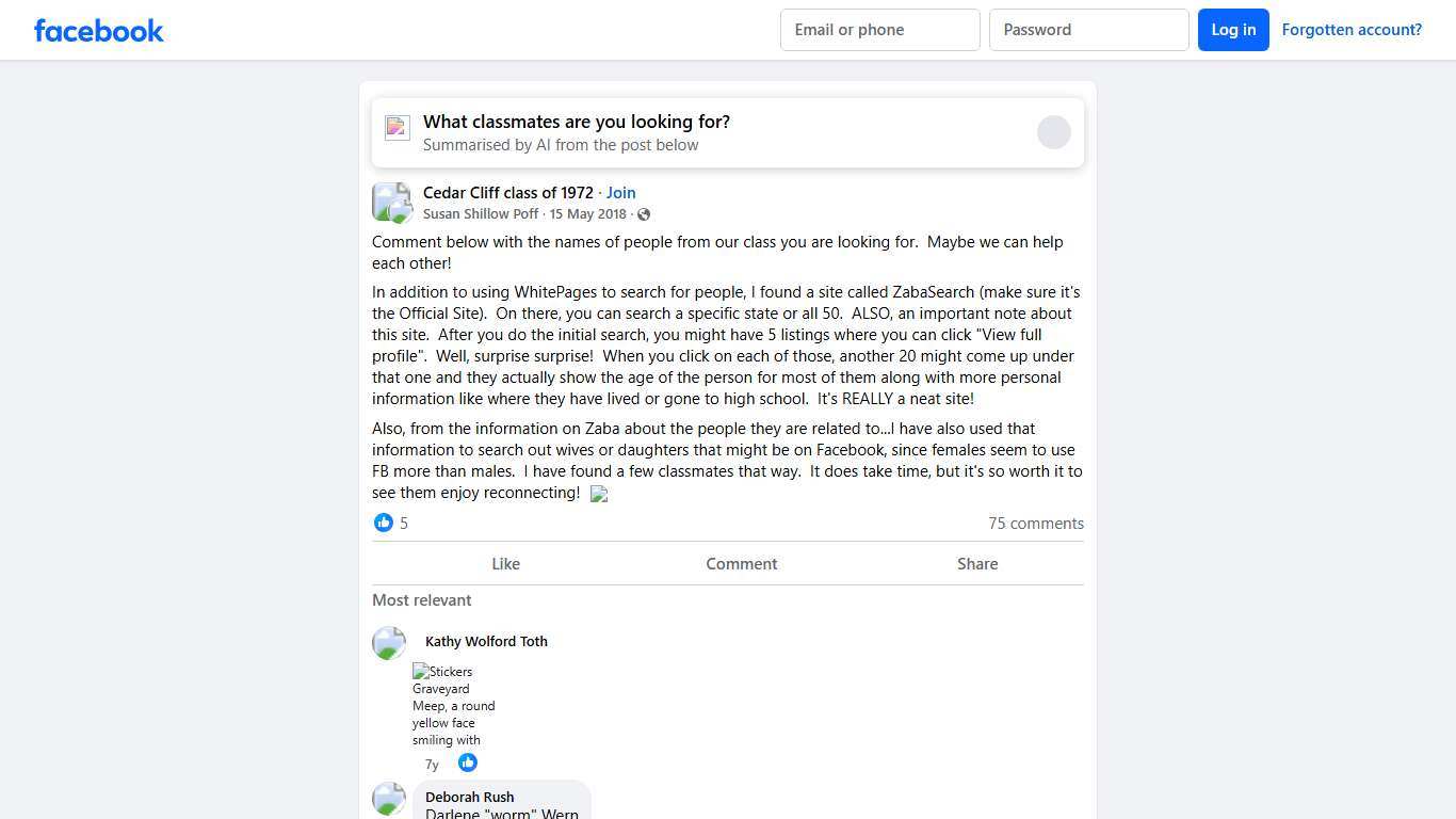 Cedar Cliff class of 1972 | Comment below with the names of people from our class you are looking for | Facebook